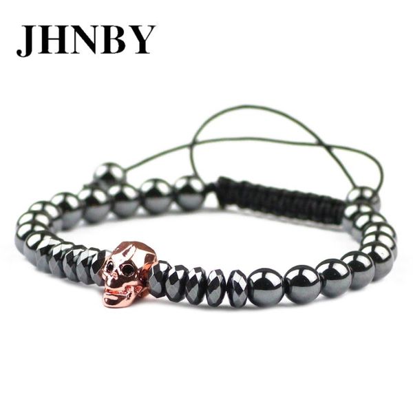 

charm bracelets jhnby fashion skull rose gold color women bracelet 6mm hematite beads zircon braided rope men charms copper bangle jewelry g, Golden;silver