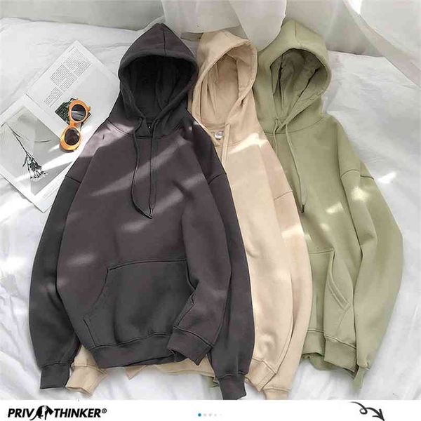 

pr korean men's casual hoodies solid colors fleece winter hooded sweatshirts streetwear man loose plus size 210813, Black