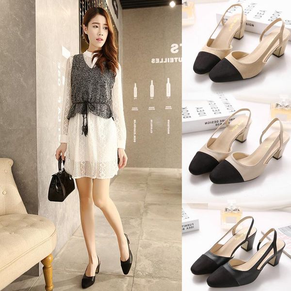 

women's shoes spelling coarse color 2021 small real with sandals, Black