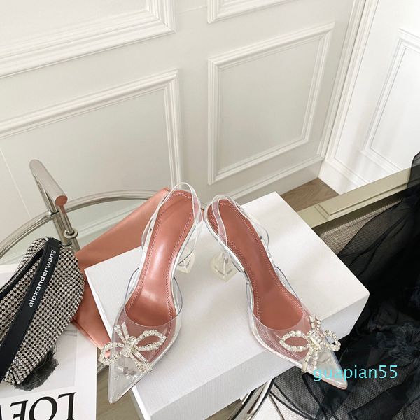 

fashion-crystal-embellished pvc pumps shoes spool heels sandals women heel luxurys designers dress shoe evening slingback strap sandal, Black