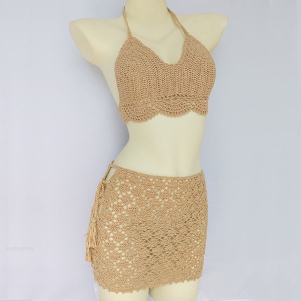 

chest summer swimsuit crochet woman with 2 pad and pieces bandage hollow out mid waist beach skirt bikini cover up, White;black