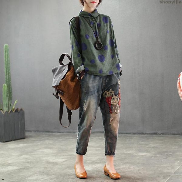 

women's jeans elastic waist pocket bleached kitten spring autum retro women slim-type pattern female casual denim trousers, Blue