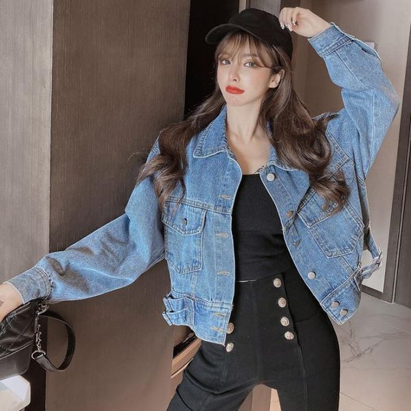 

women's jackets 2021 spring retro solid loose short denim jacket single breasted fashion versatile outerwear, Black;brown