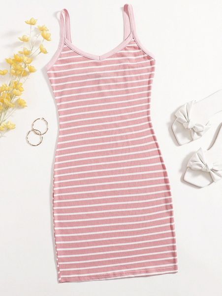 

striped rib-knit bodycon dress s2r9#, Black;gray