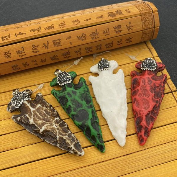 

charms natural stone pendant resin ox bone cone multi-color diamond with exquisite lines can be diy handmade fashion jewelry decoration, Bronze;silver