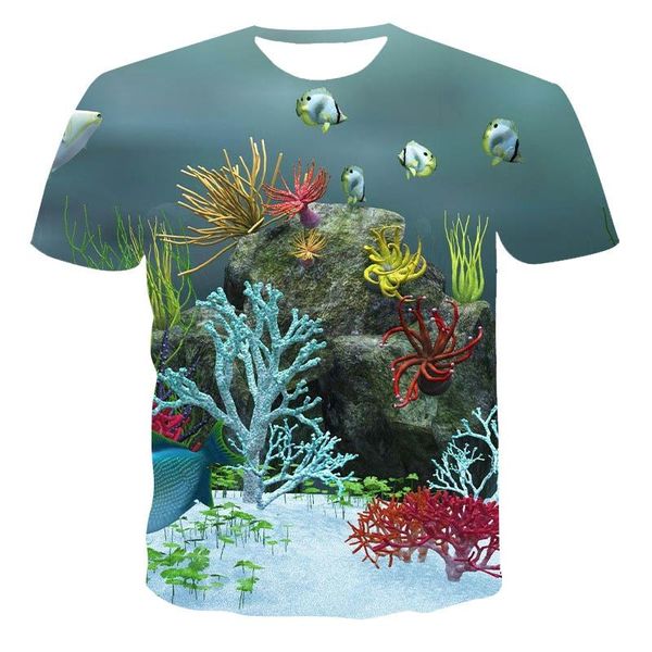 

men's t-shirts 2021 -selling 3d t-shirt ocean swimming fish print colorful oversized loose round neck, White;black