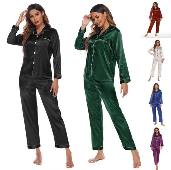 

home service pajamas women's sleepwear suit two-piece outer imitation silk large size, Black;red