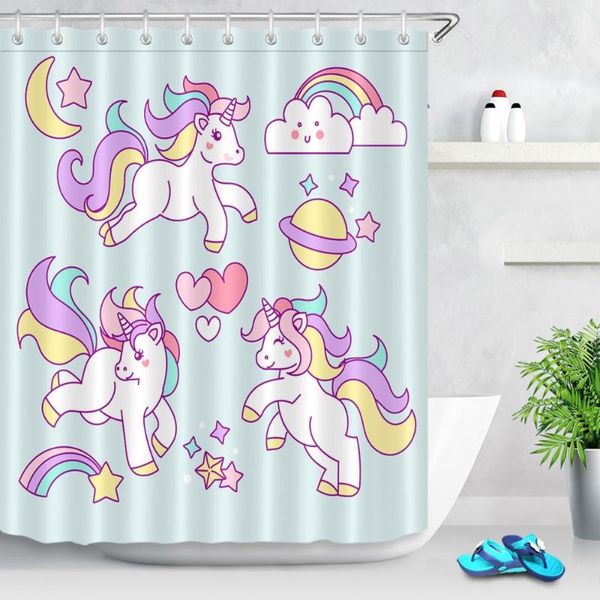 

shower curtains lb 180*200 funny unicorns rainbow moon light blue polyester cute bathroom curtain fabric for bathtub home decor