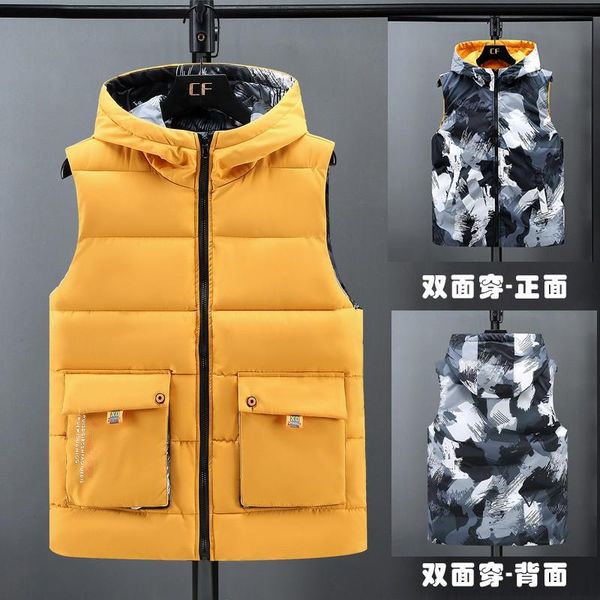 

men's vests hooded double-sided vest casual waistcoat sleeveless padded jacket couples outwear size -6xl, Black;white