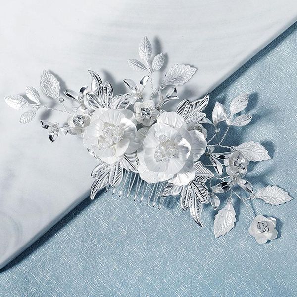 

hair clips & barrettes super fairy sweet beauty handmade bride rose flower leaf silver color rhinestones simple wedding formal dress comb lb, Golden;silver