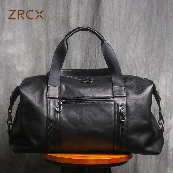 

duffel bags zrcx genuine leather handbag men's large-capacity travel bag cowhide shoulder diagonal light business