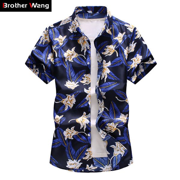 

2021 16 color hawaiian men summer new fashion casual short sleeve floral shirt male brand clothes plus size 5xl 6xl 7xl o39g, White;black