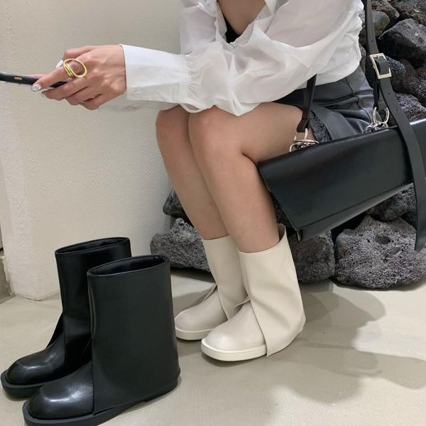 

boots shoes women's mid calf luxury designer flat heel winter footwear boots-women mid-calf fashion 2021 ladies autumn low rock, Black