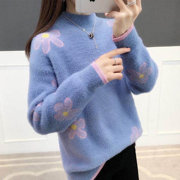 

2021 spring autumn new fashion women floral korean style loose knitted pullover sweater female tricot outerwear jumper k126df2o, White;black