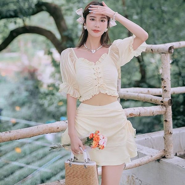 

one-piece suits women's swimming suit tankini female swimsuits split plus size korean swim 2021 swimwear separate skirt bikini mayo