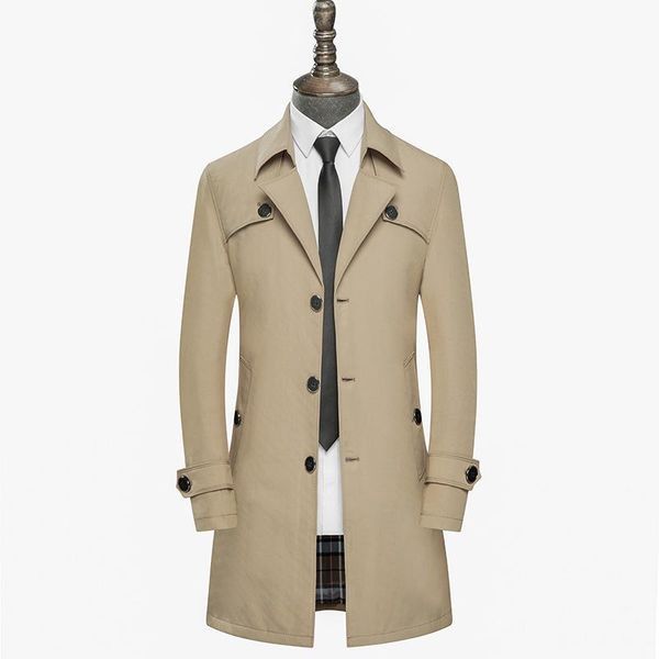 

men's trench coats men coat fashion slim fit windproof business style formal male long clothing, Tan;black