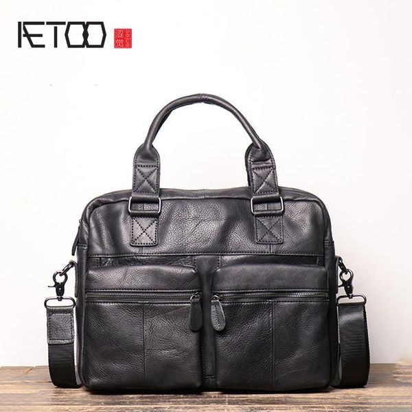 

hbp aetoo men's leather high-capacity portable briefcase, matte skin shoulder-to-shoulder cross bag, 14-inch computer bag.