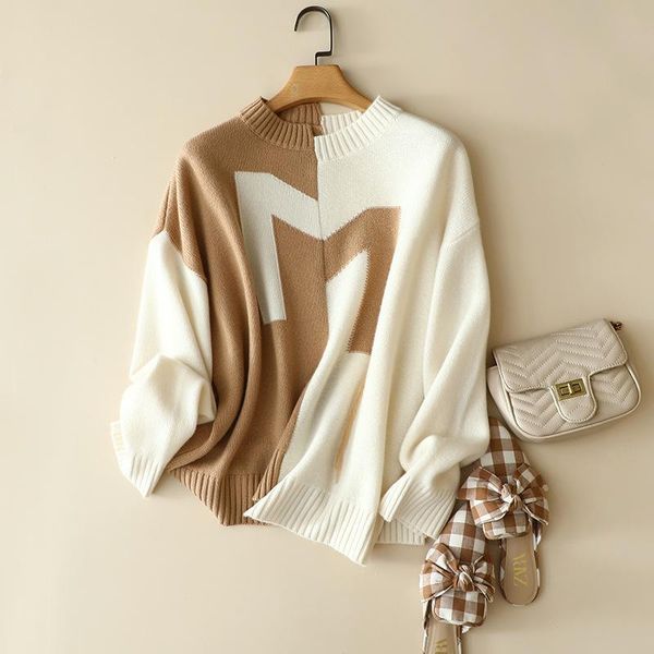 

women's sweaters france desingers autumn winter asymmetry cashmere wool 6 ply thick oversized patchwork pullovers female loose knitwear, White;black
