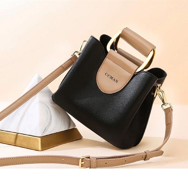 

shoulder bags abay 2021 bucket bag fashion leather compact handbags versatile casual contrast color for women