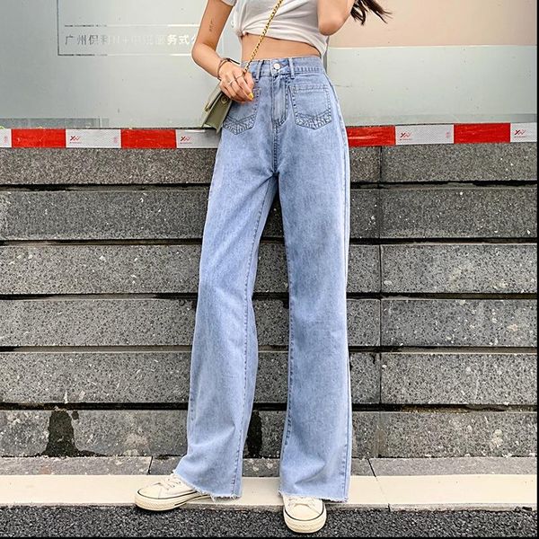 

high waist loose raw hem wide leg straight jeans for women xxs xs s  l xl, Blue