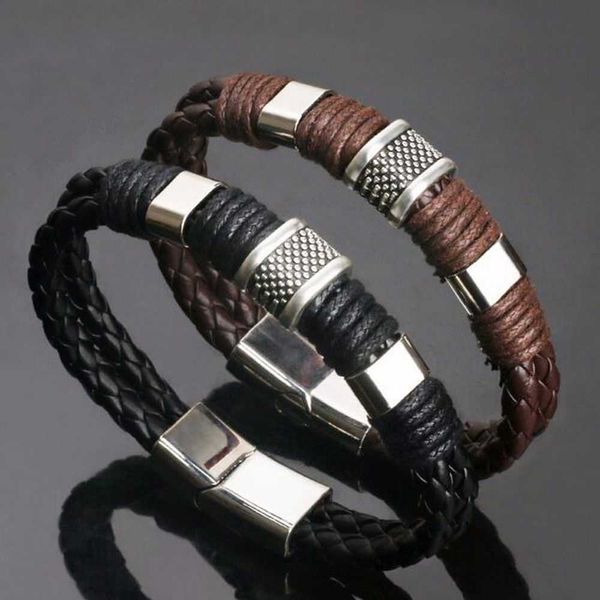 

vintage leather bracelet for men women brown black braided rope bracelets male magnetic clasp bangles jewelry party gift q0719