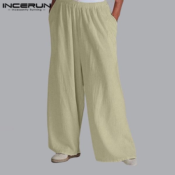 

men's pants men baggy solid color joggers vintage 2021 elastic waist streetwear wide leg trousers cotton breathable pantalon incerun, Black