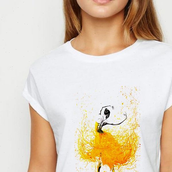 

new white t shirt women beautiful dancing princess print new harajuku aesthetic t shirt fashion loose pop tshirt pretty top