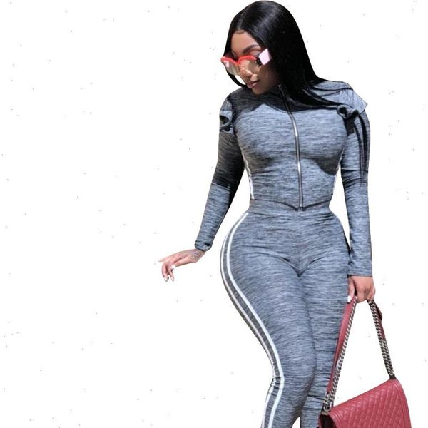 

2021 autumn european and american womens webbing stitching fungus sports and leisure two piece, Gray