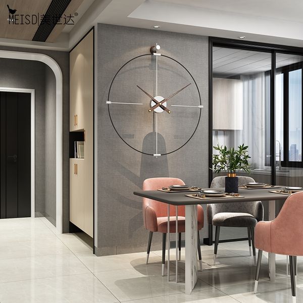 Novo Minimalista Metal Ferro Silencioso Grande Relógio De Parede Ferro Moderno Design Decoração Auto Adesivo Relógio Quartzo Horloge Frete Grátis 210310