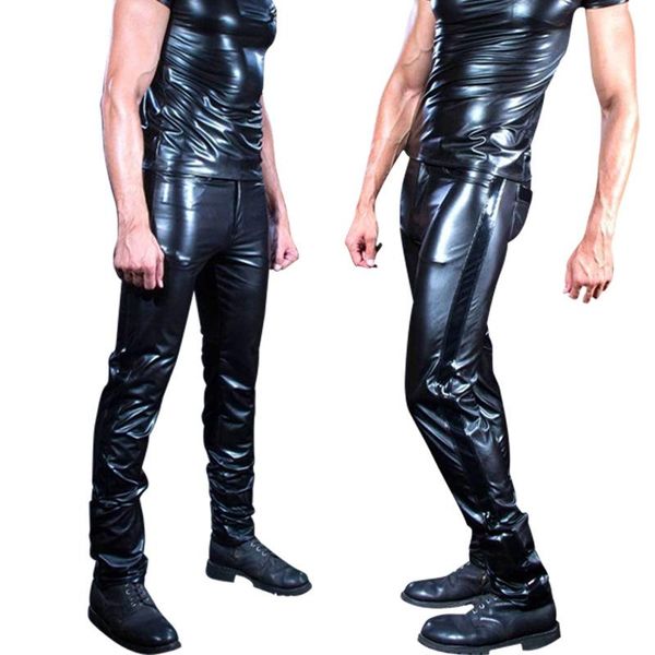 

women's panties faux leather with zipper pu pants men wetlook latex pvc catsuit erotic gay fetish pole dance stage clubwear, Black;pink