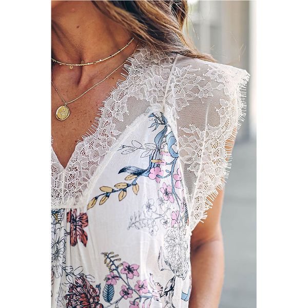 

summer women's blouse female short sleeve shirts casual v neck patchwork lace 2020 female vintage printed sleeveless visz, Black;gray