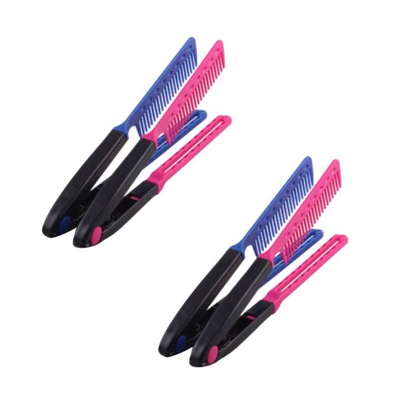 

hair brushes 4pcs v-shaped comb curly straightening hairdressing (rosy blue for each 2pcs), Silver