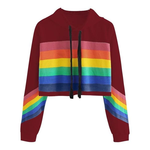 

women's hoodies & sweatshirts rainbow print long sleeve hoodie pullover sweatshirt streetwear, Black