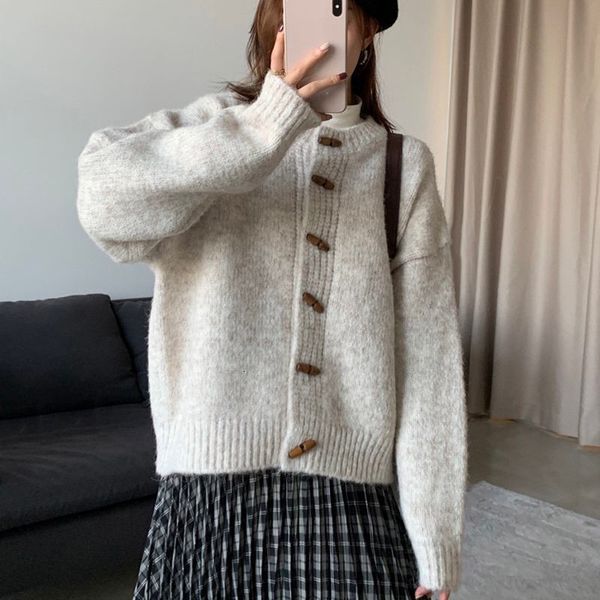 

women's knits & tees han edition fashion women's clothing collar female easy leisure more pure color knitting cardigan sweater coa, White