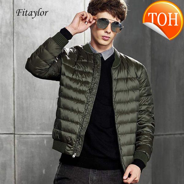 

winter men's ultra light fitaylor down jacket warm 90% white duck parka stand collar baseball uniform zipper outwear, Black