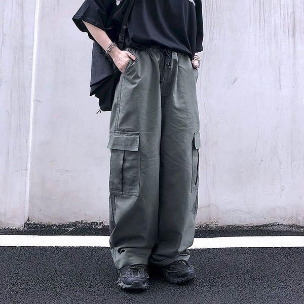 

spring autumn harajuku cargo pants men's overalls vintage casual streetwears wide leg straight pants loose clothing, Black
