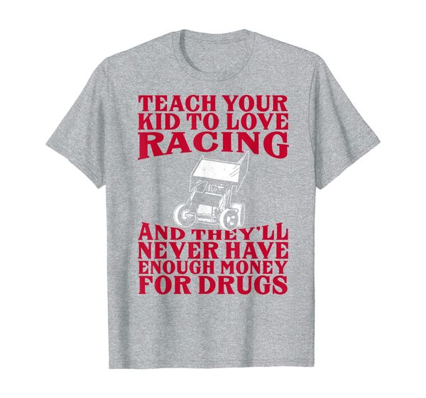 

father's dad teach kid love racing sprint car parenting race t-shirt, White;black