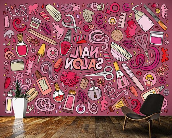 

wallpapers papel de parede hand drawn doodle cartoon salon theme barber shop 3d wallpaper,living room bedroom ktv bar mural home decor