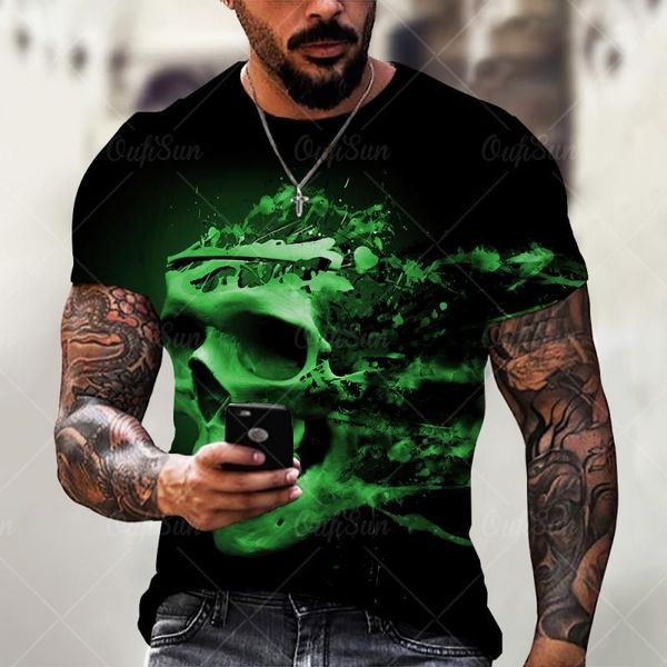 

men's t-shirts summer 3d printing plum skull oversized t-shirt fashion o-neck 66 highway pattern casual short sleeve street hip hop, White;black