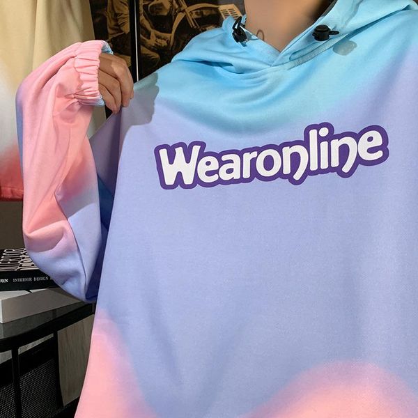 

men's hoodies & sweatshirts autumn men women tie-dye hoodie high street hip-hop hooded couple streetwear printed oversized pink/blue, Black