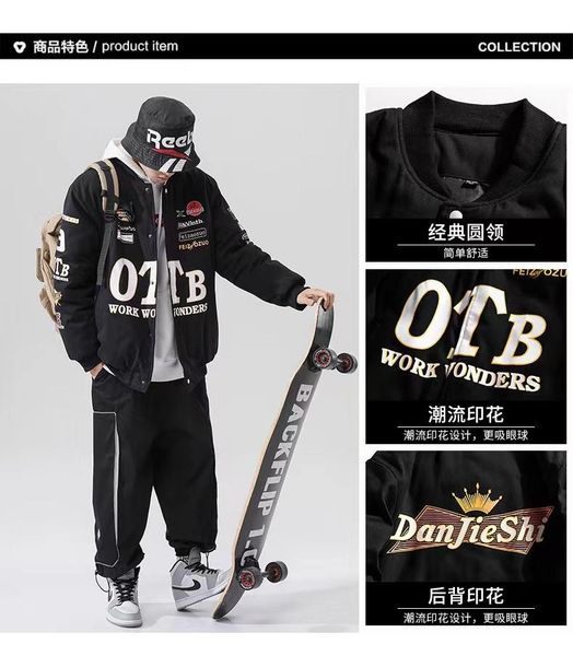 

men's jackets hip hop jacket japanese streetwear men windbreaker lovers baseball uniform winter mens women quilted coat warm outwear, Black;brown