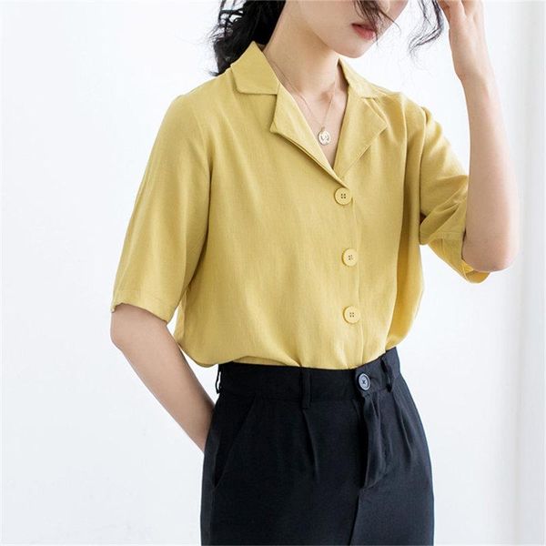 

women's blouses & shirts hzirip preppy style solid summer thin gentle loose 2021 large size simple all match short sleeve, White