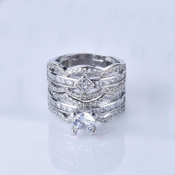 

wedding rings female crystal white round 9 2 5 ring set promise engagement vintage bridal for women, Slivery;golden