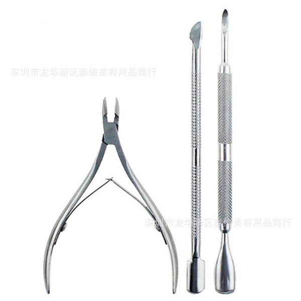 

nail art kits tools set double-headed steel push clipper cuticle nipper cutter stainless dead skin scissor three-piece