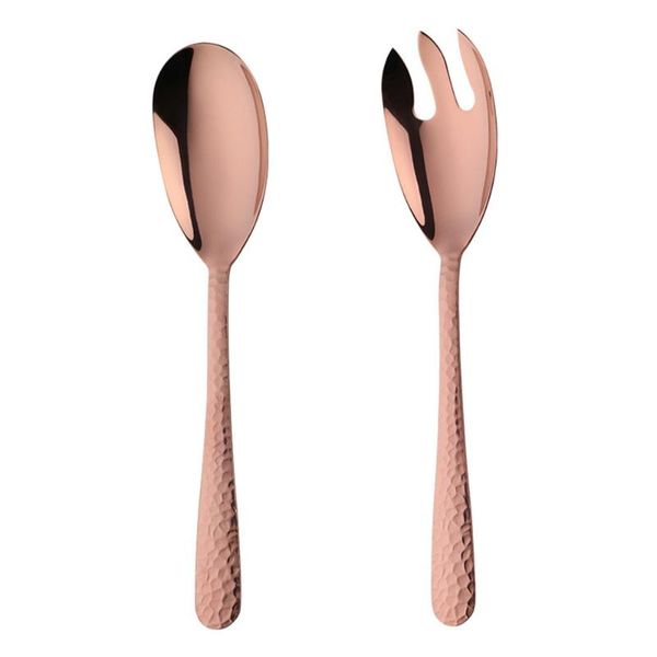 

spoons 2 pcs durable stainless steel fork and spoon set with handle (rose gold)
