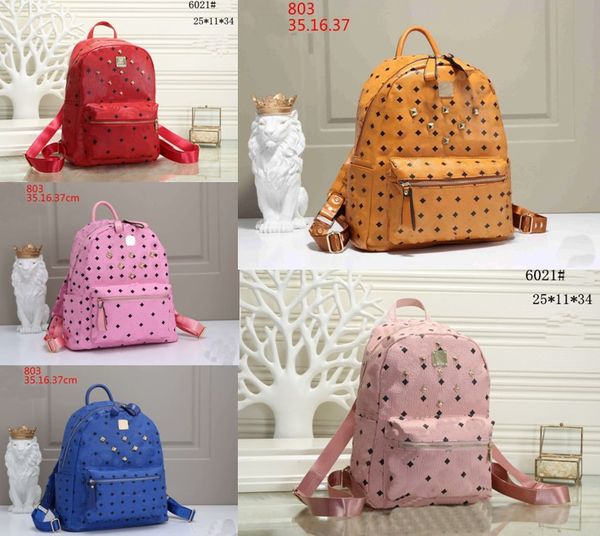 

leather style student travel backpack men women rivet letther print backpacks luxurys handbag designer girls boys fashion school bags