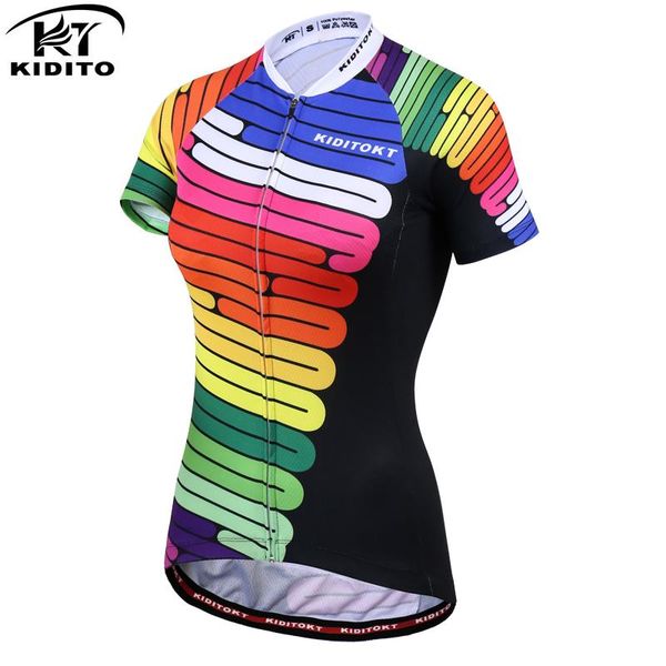 

racing jackets kiditokt pro quick-dry women cycling jersey summer anti-uv bicycle clothing breathable mountain bike shirt wear, Black;red