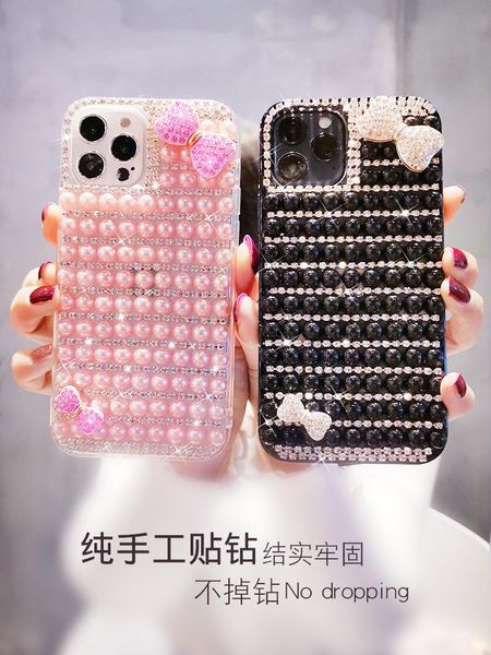 

card holders suitable for apple xs mobile phone case female iphone12promax luxury silicon soft 11pro rhinestone 7/8 pearl, Brown;gray