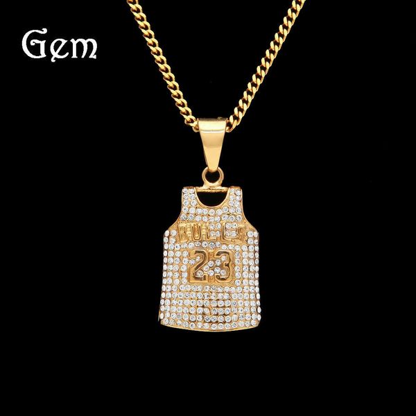 

hip hop bulls no.23 full diamond jersey design basketball fan pendant, Silver