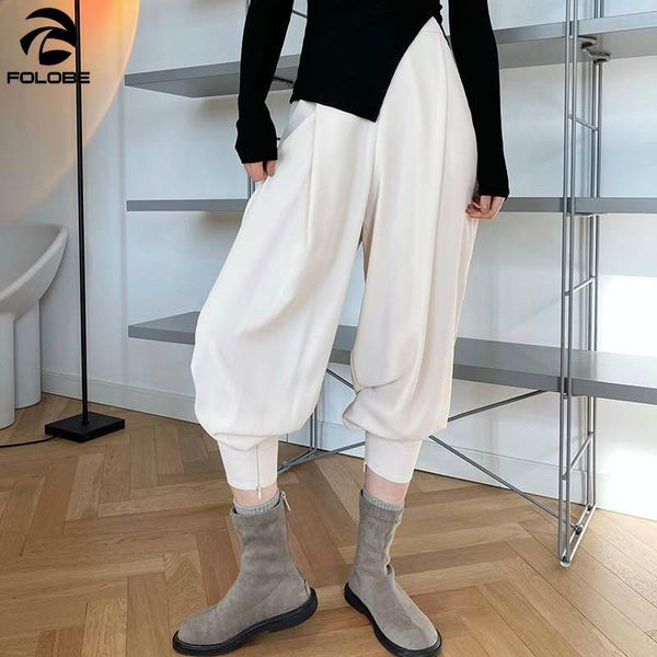 

folobe 2021 spring fashion pants women high waist harem trousers zipper loose lantern pants casual fashion panelled carrot pant, Black;white